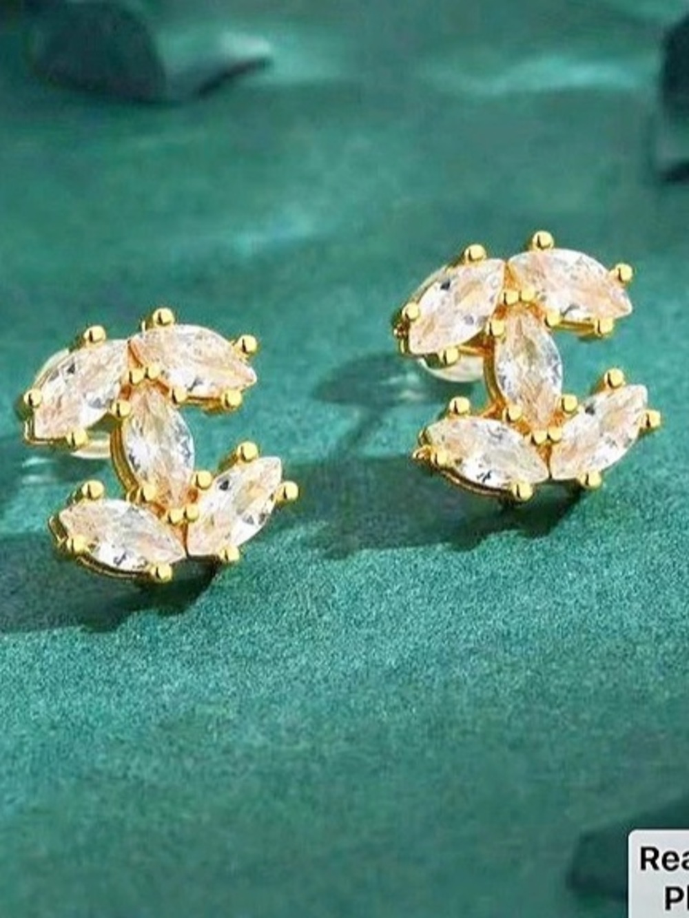 Luxury Marquise Branch Cubic Zirconia Stud Earrings Crystal Gold-Tone
